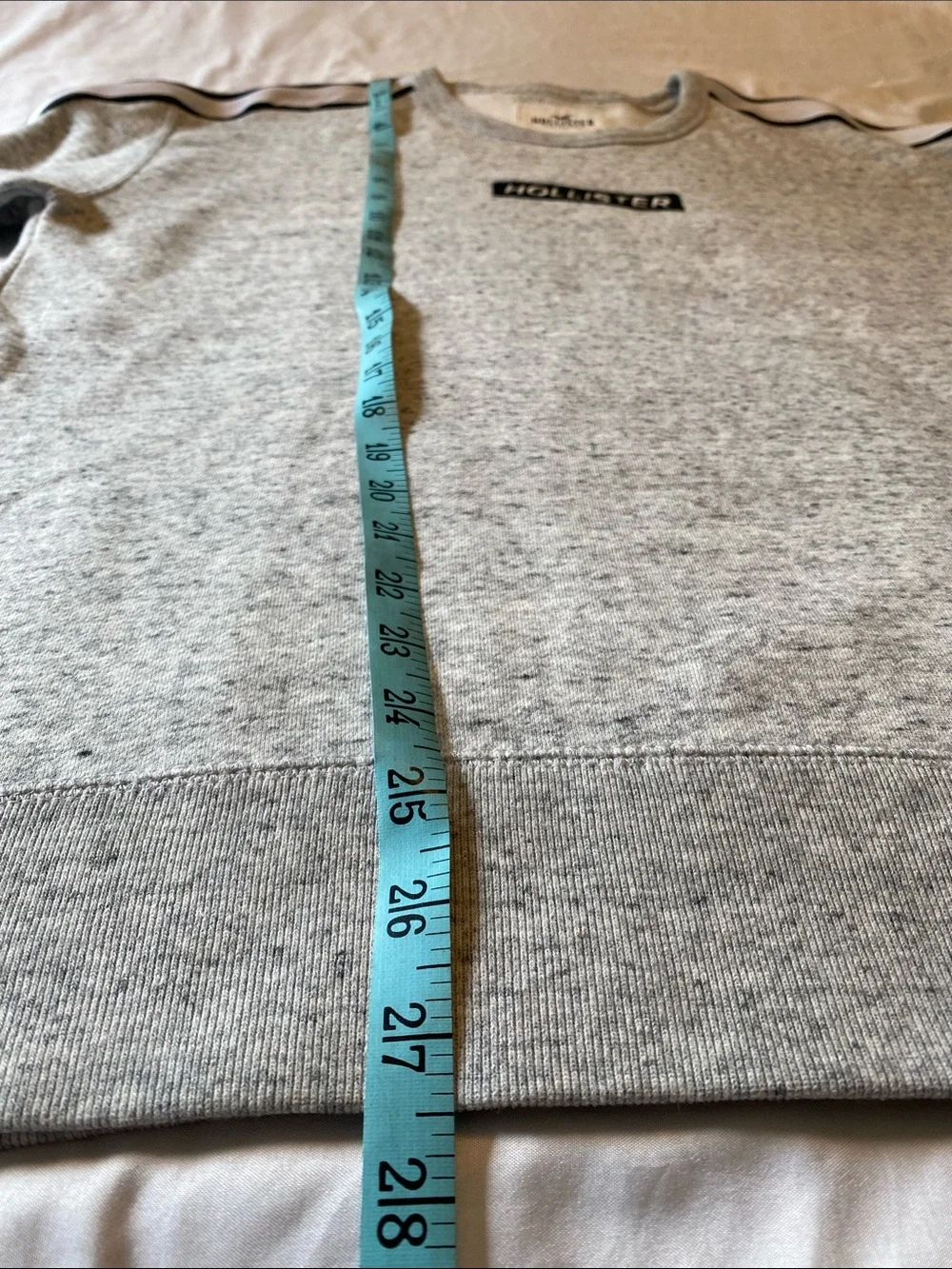 Hollister Gray Crewneck Sweatshirt with Black Logo & Stripe Detail. Small